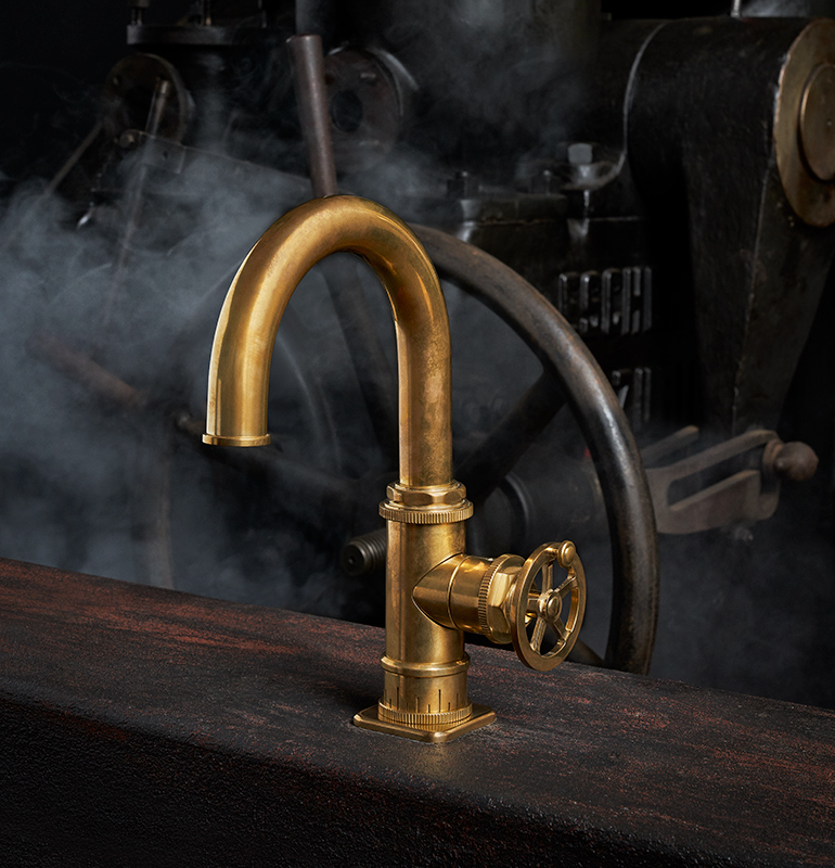 California Faucets Steampunk Bay Burnished Brass Twist Wheel Handle 