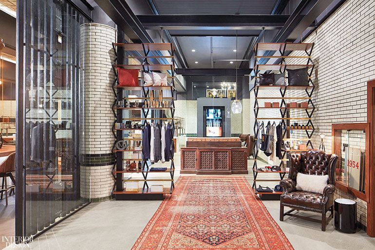 This hotel reception area offers a nod to Detroit's past with rich patterns and textures.