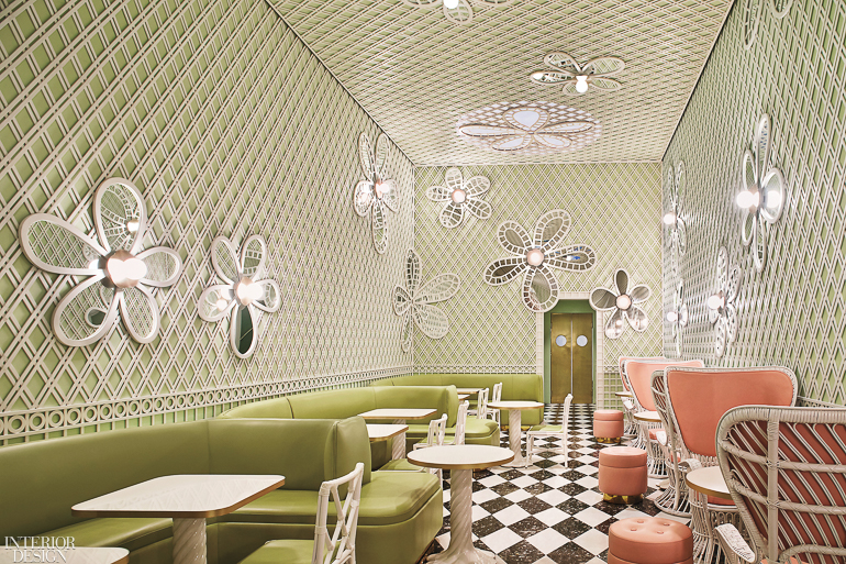 a Los Angeles tearoom with pistachio walls