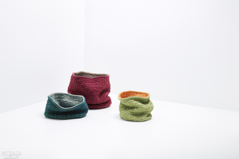 blue, red, and green baskets made of fabric