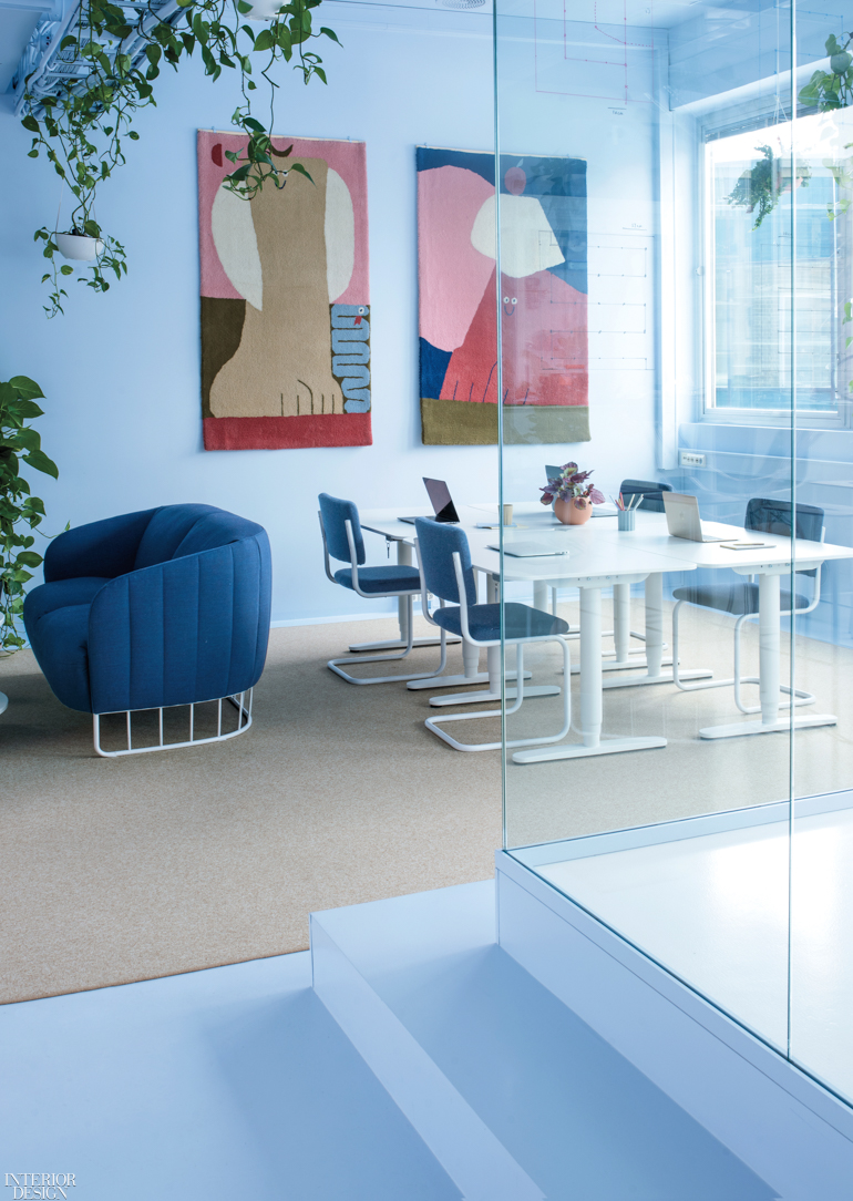 Nordic blue walls in an office